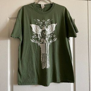 Home of the Brave America Print Green 100% Cotton T-Shirt Size XL